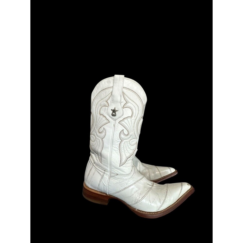 Los Altos Men's Genuine EEL Western White Cowboy Boots Sz 7.5 EE Handmade Mexico